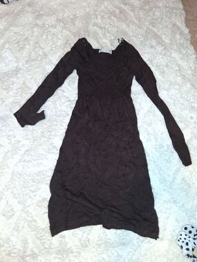 Zara Brown Long-Sleeve Midi Knit Dress